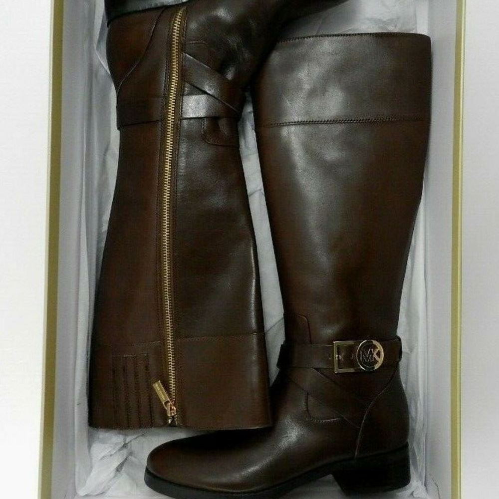 Michael Kors Brown low heel knee high Riding leather Boots size 5.5 - Picture 2 of 5